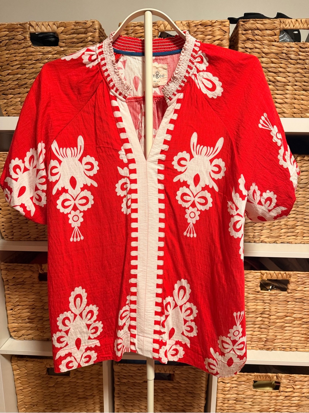 Umgee Red Short Sleeve Embroidered Tunic
